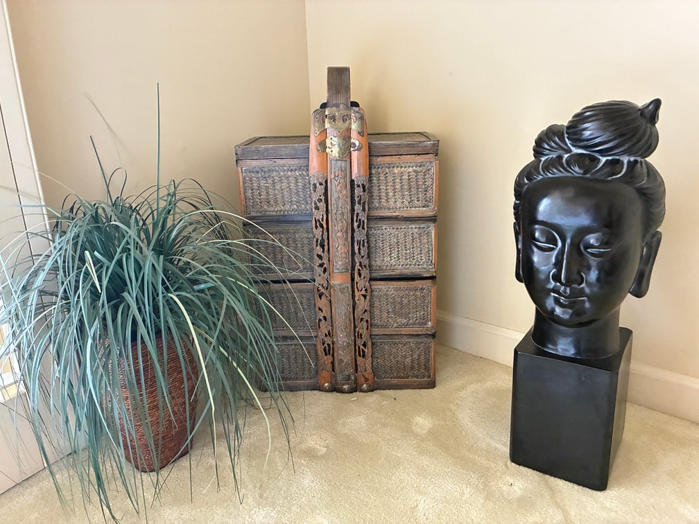 Asian Bust, Storage Box Set, Artificial Plant
