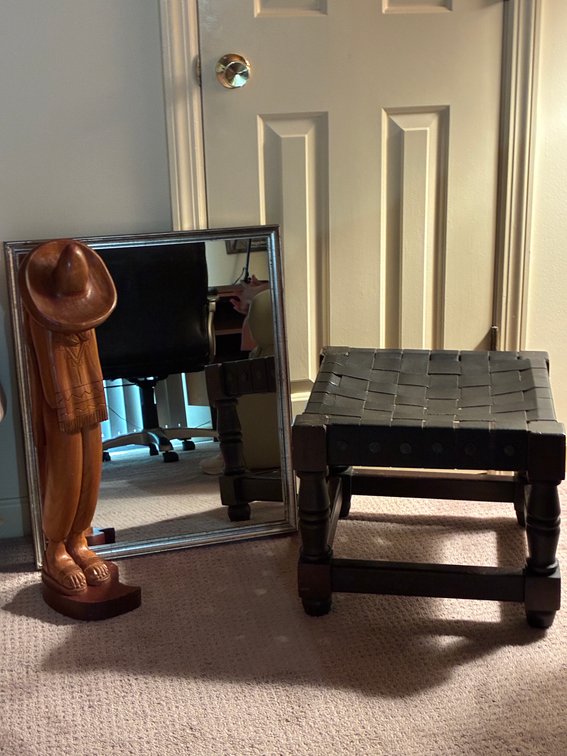 Wood Carved Mexican Folk Art, Mirror, Stool