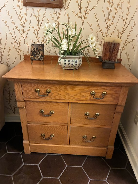 Oak Chest, Floral Arrangement, Candle, Picture