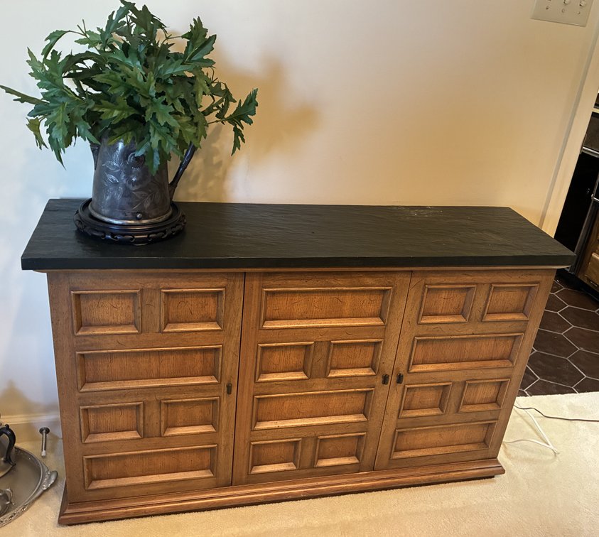 Wood Storage Cabinet, Artificial Plant