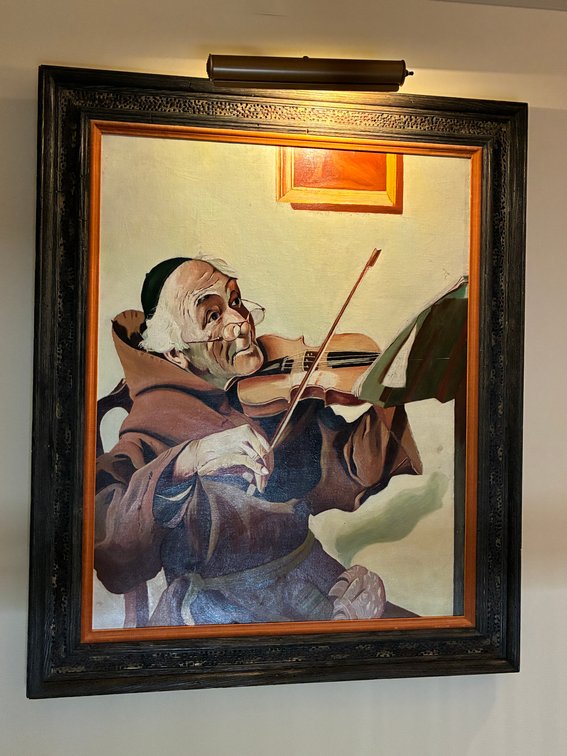 Vintage Canvas Picture of Monk Playing Violin