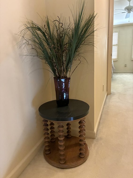Wood Table with Artificial Plant