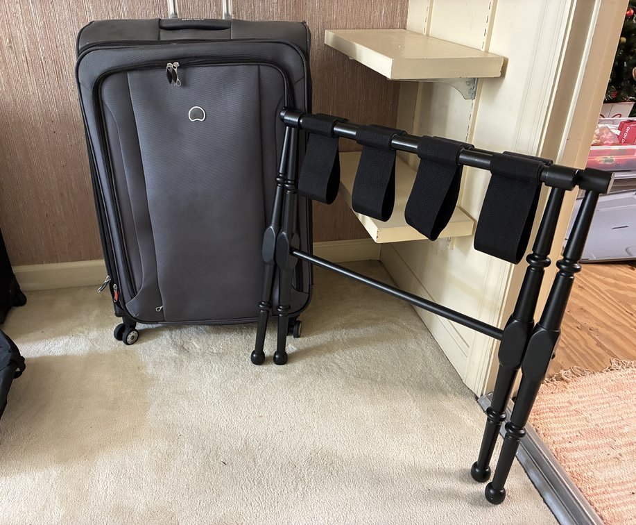 Large Delsey Suitcase, Luggage Rack