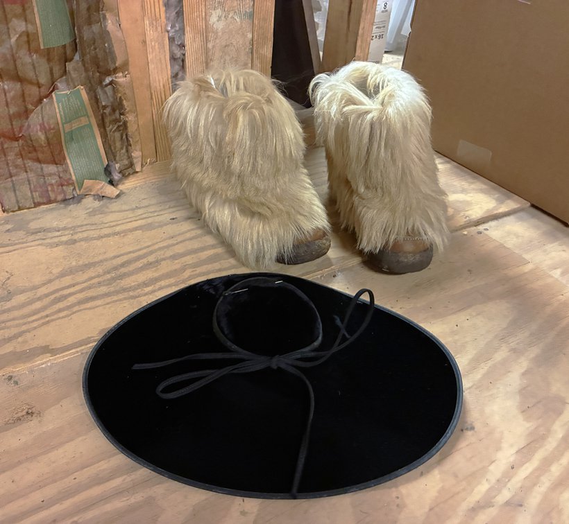 Vintage Jayne Claire Wide Brimmed Hat, Shaggy Boots