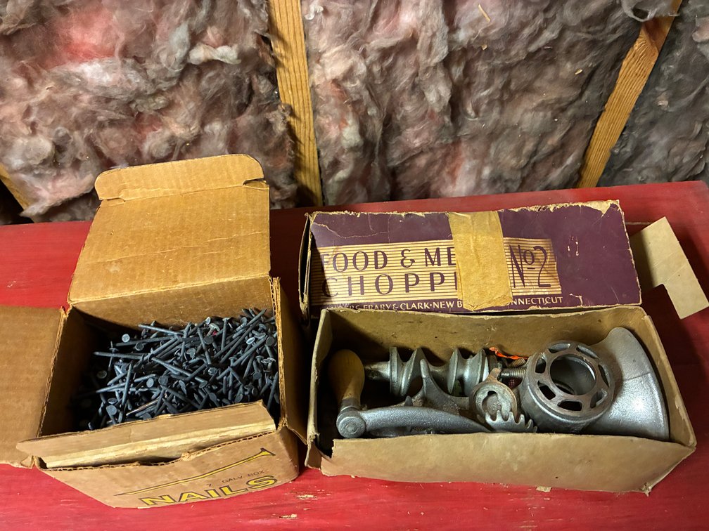 Universal Food and Meat Chopper No. 2, Box of Nails