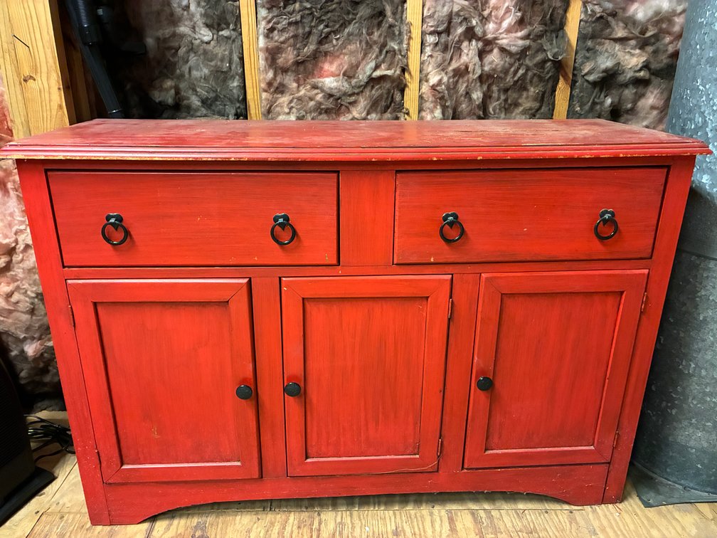 Painted Wood Cabinet with Contents