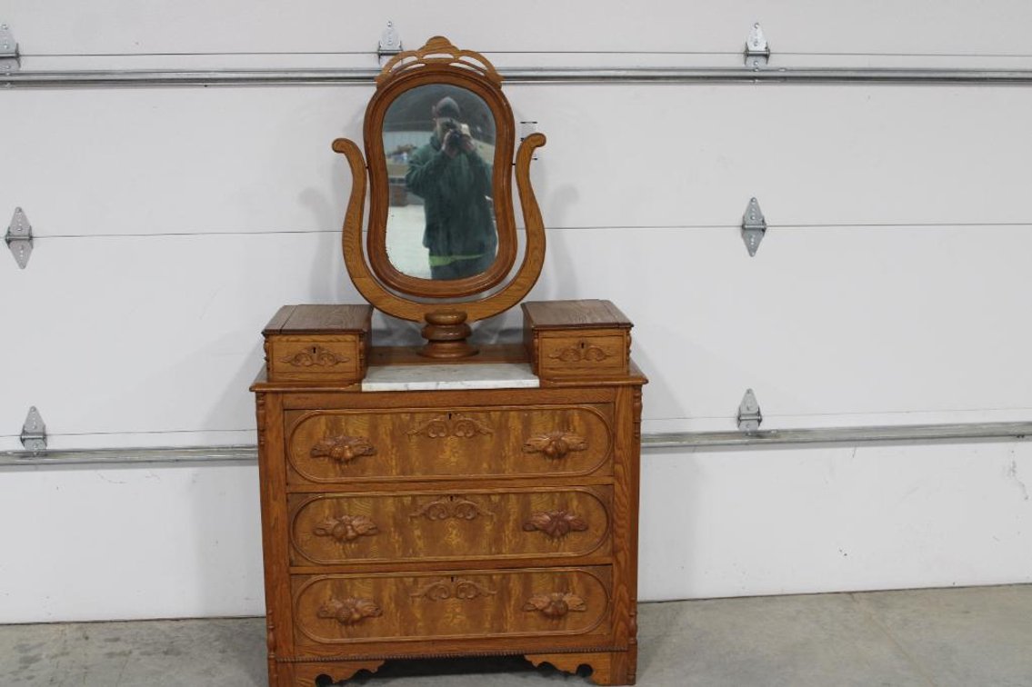 ANTIQUE MARBLE TOP VANITY DRESSER