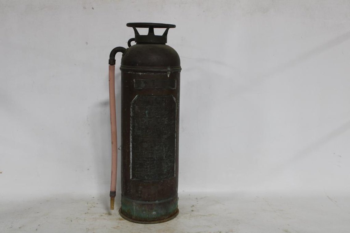 VINTAGE PALMER COPPER AND BRASS FIRE EXTINGUISHER