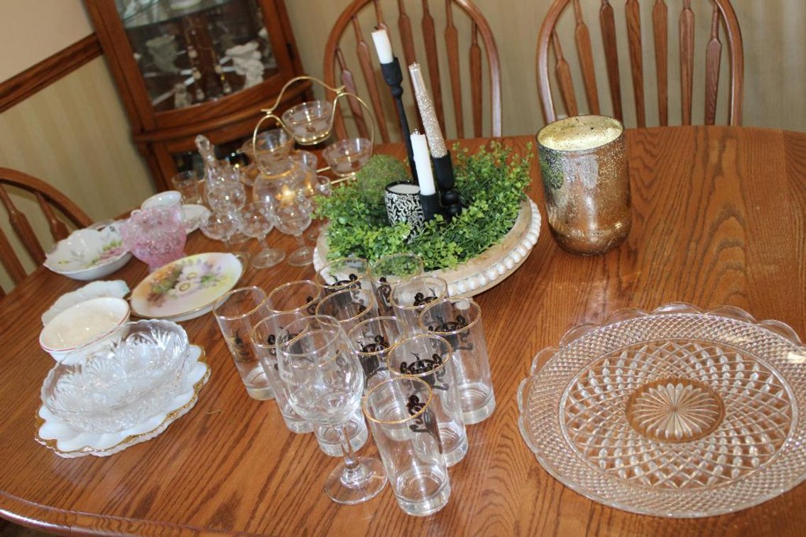 CURIO CABINET AND GLASSWARE