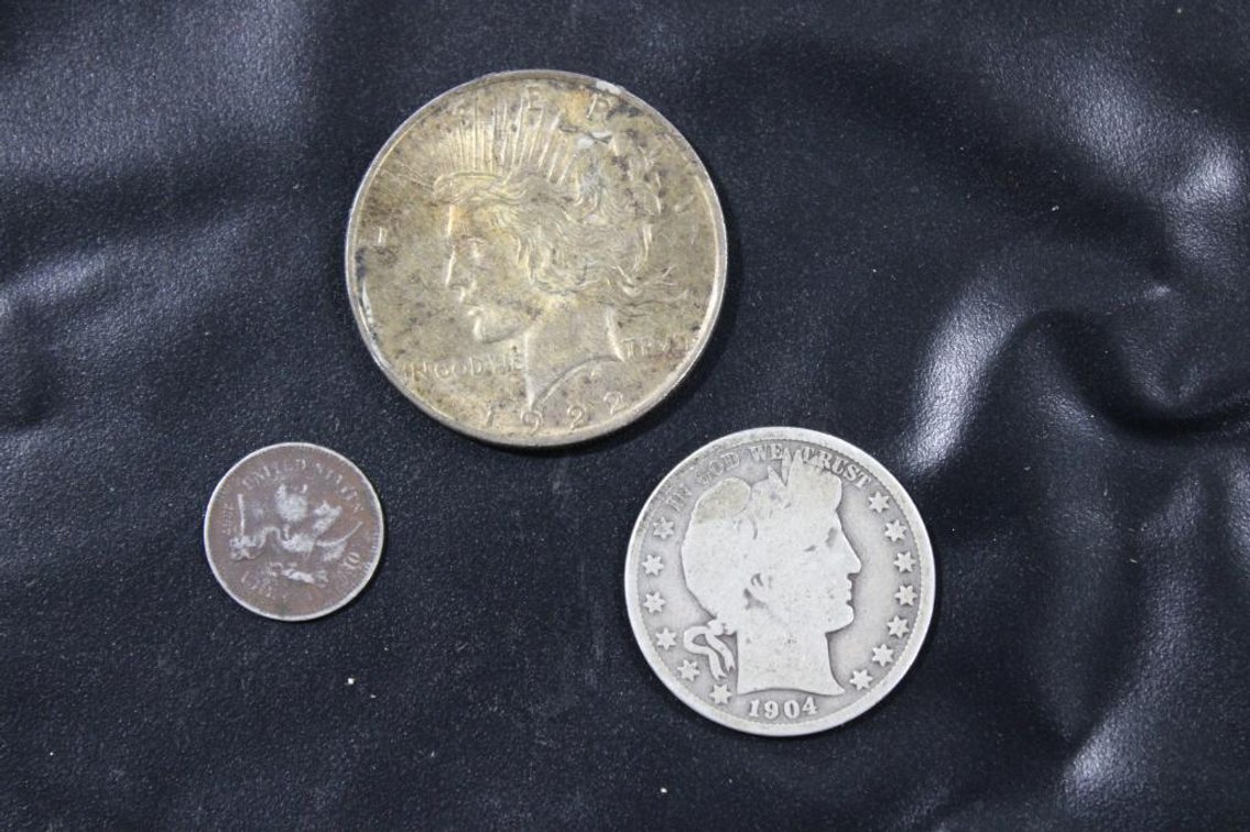 3 CENT NICKLE, BARBER HALF, PEACE DOLLAR