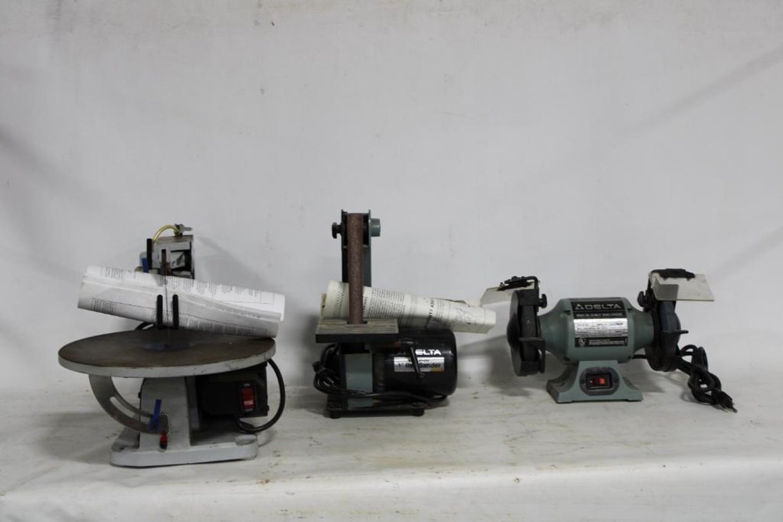 DELTA BENCH GRINDER, SCROLL SAW, SANDER