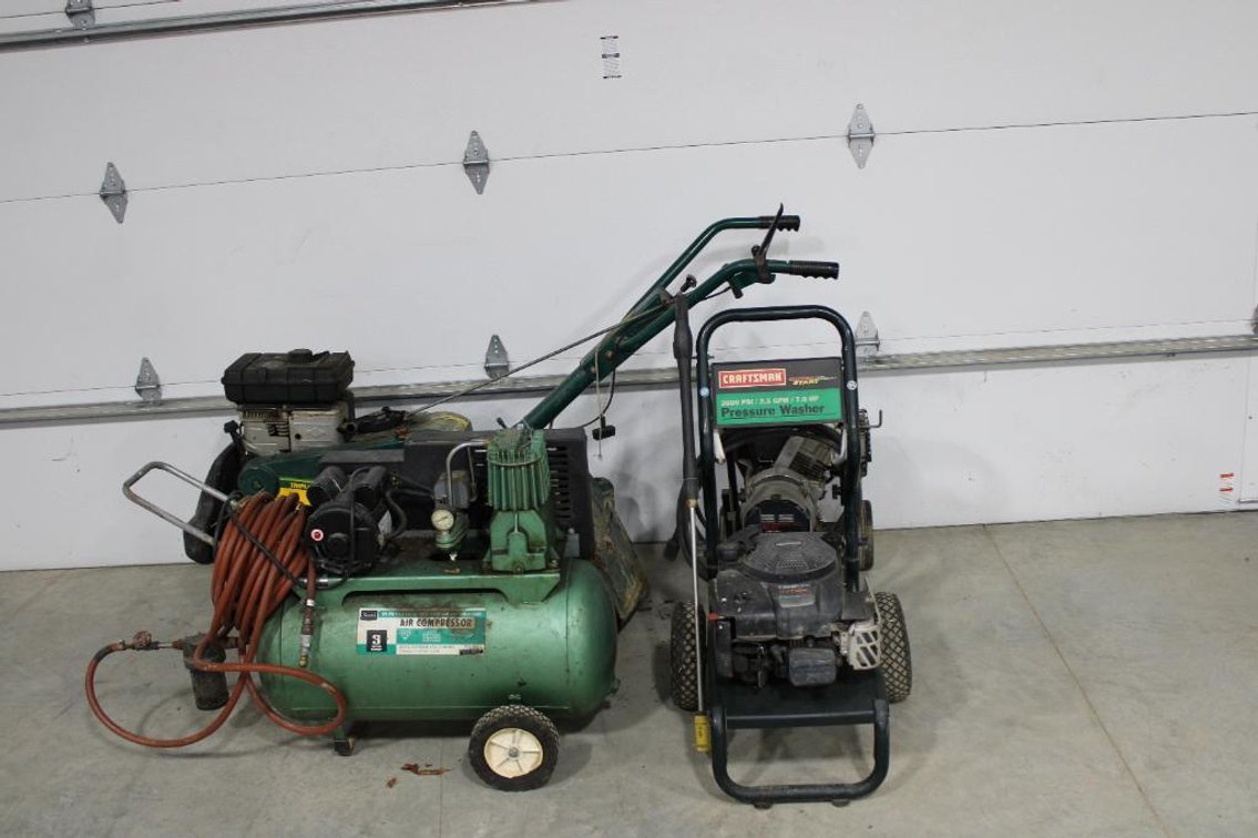 AIR COMPRESSOR, GENERATOR, ROTOTILLER, PRESSURE WASHER