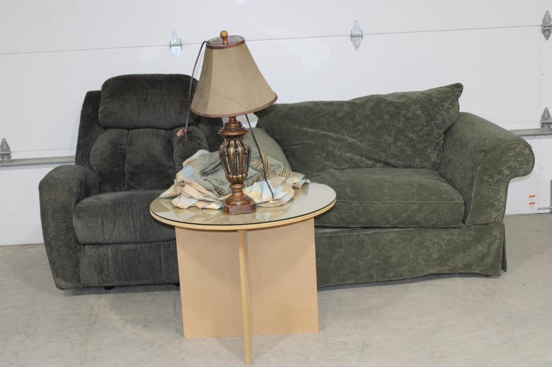 RECLINER, OVER SIZED CHAIR, TABLE, LAMP, OTTOMAN