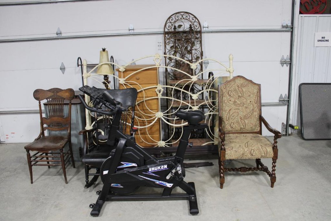 DRESSER, CHAIRS, CABINET, BED FRAME, ETC