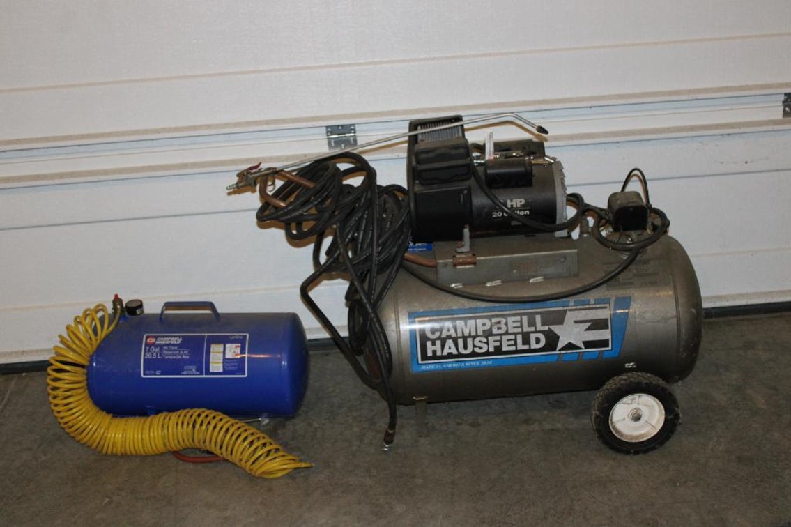 CAMBLE HAUSFELD AIR COMPRESSOR AND AIR TANK