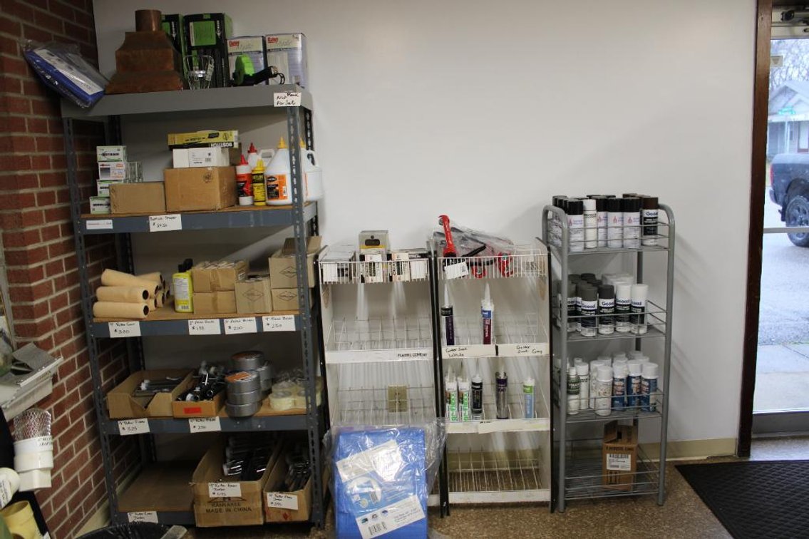 WIRE RACKS, TARP, PAINT, ETC