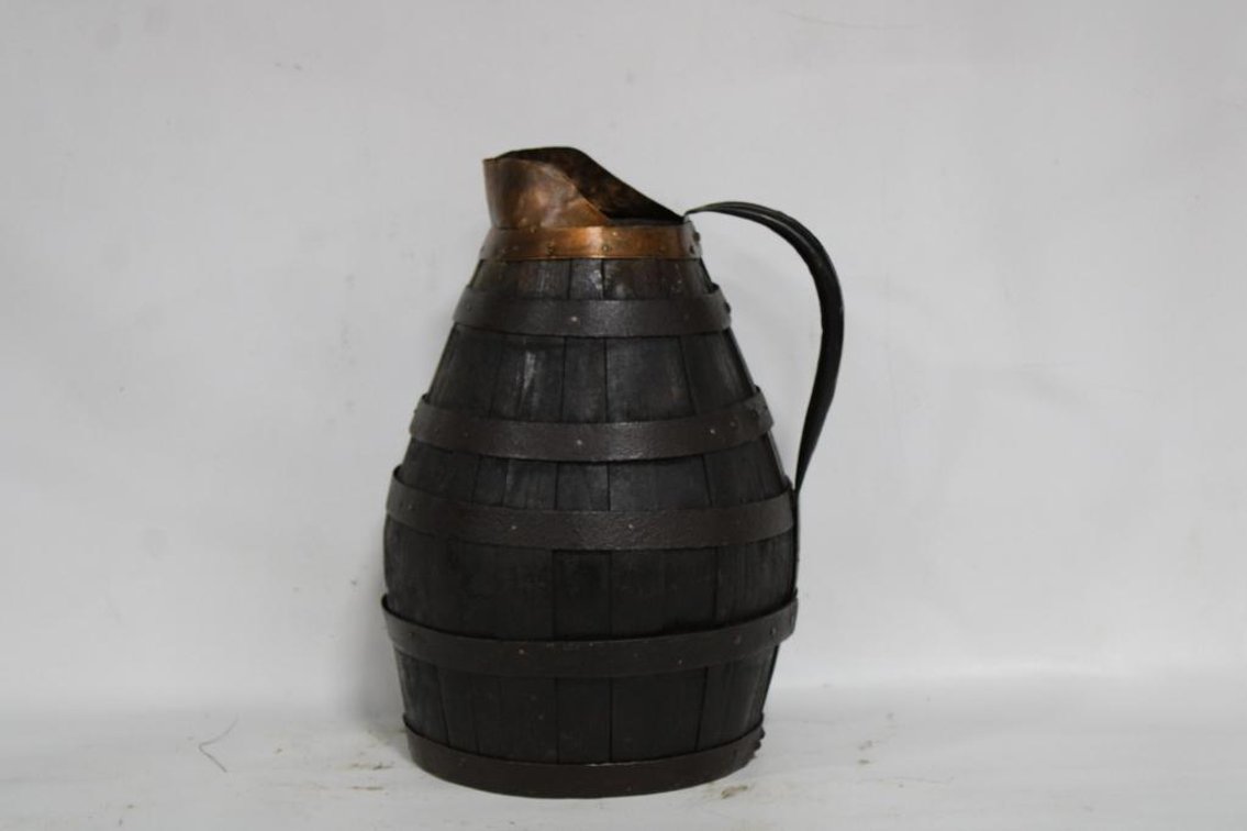 VINTAGE BARREL JUG W/ COPPER TOP