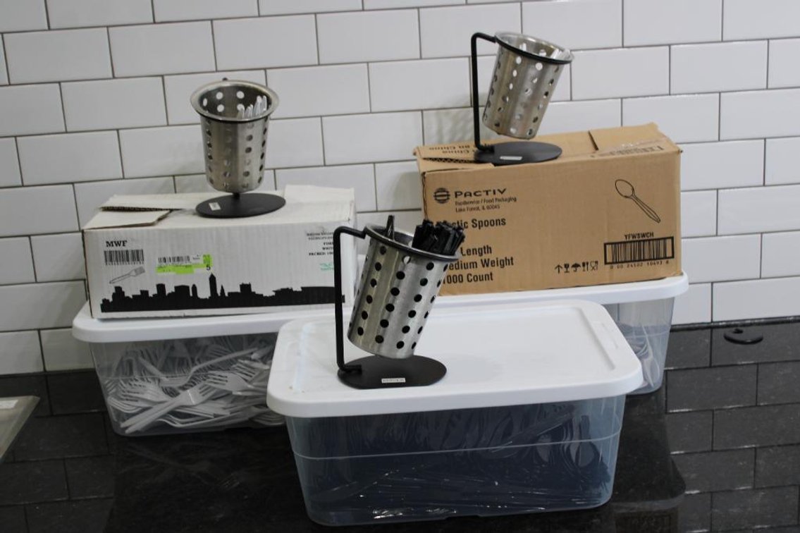 PLASTIC SILVERWARE AND HOLDERS