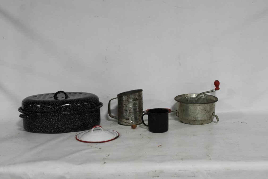 ENAMEL WARE, SIFTER, ETC