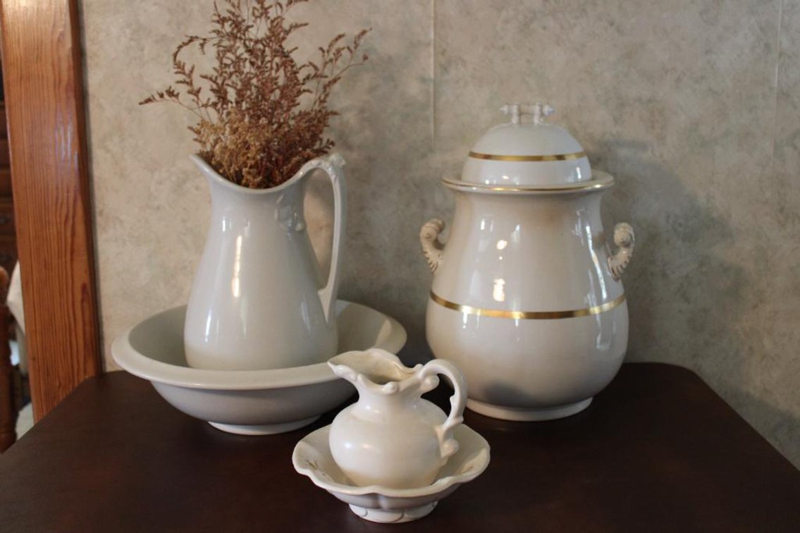 WASH BASIN PITCHERS AND BOWLS ETC