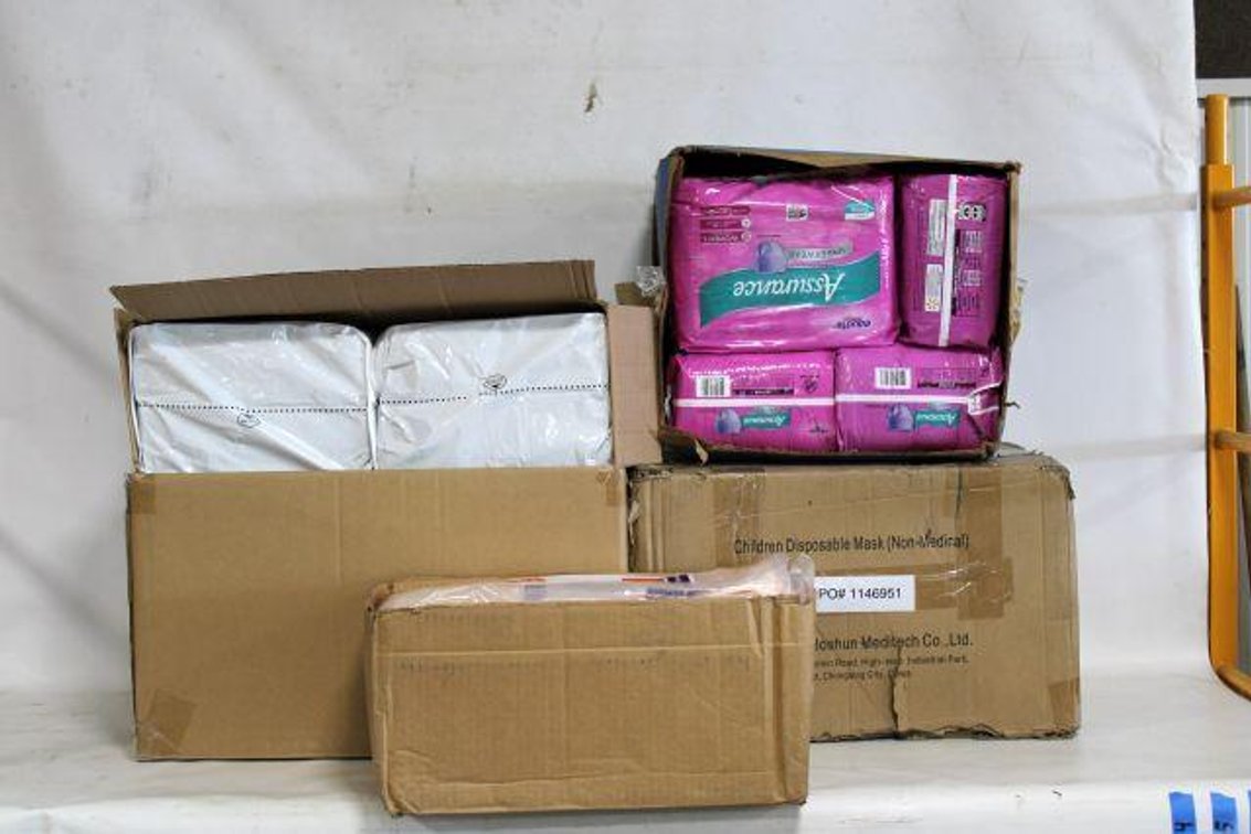 CHILDRENS MASKS, GERIATRIC DIAPERS, ABSORBENT PADS