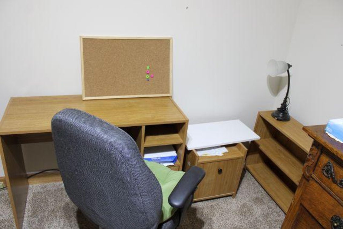 DESK, OFFICE CHAIR, PAPER SHREDDER, ETC