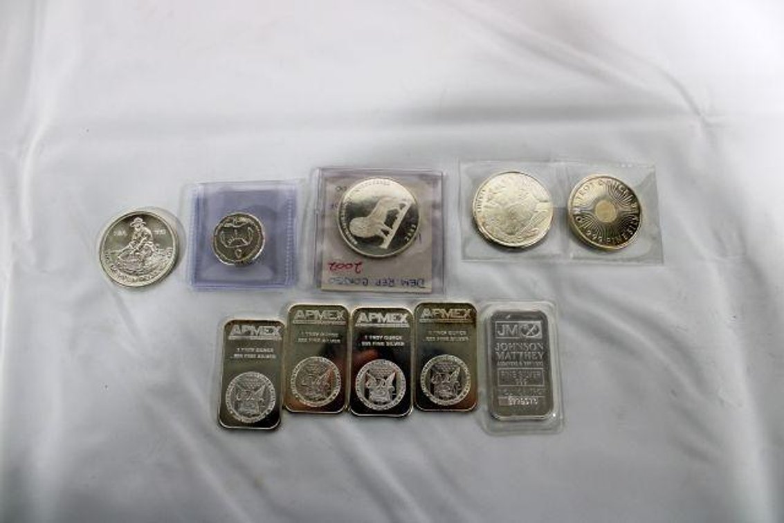 SILVER COINS AND BARS 