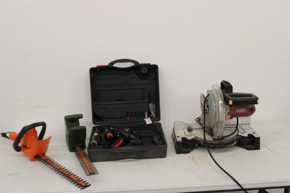 MITER SAW, AIR TOOLS, HEDGE TRIMMERS