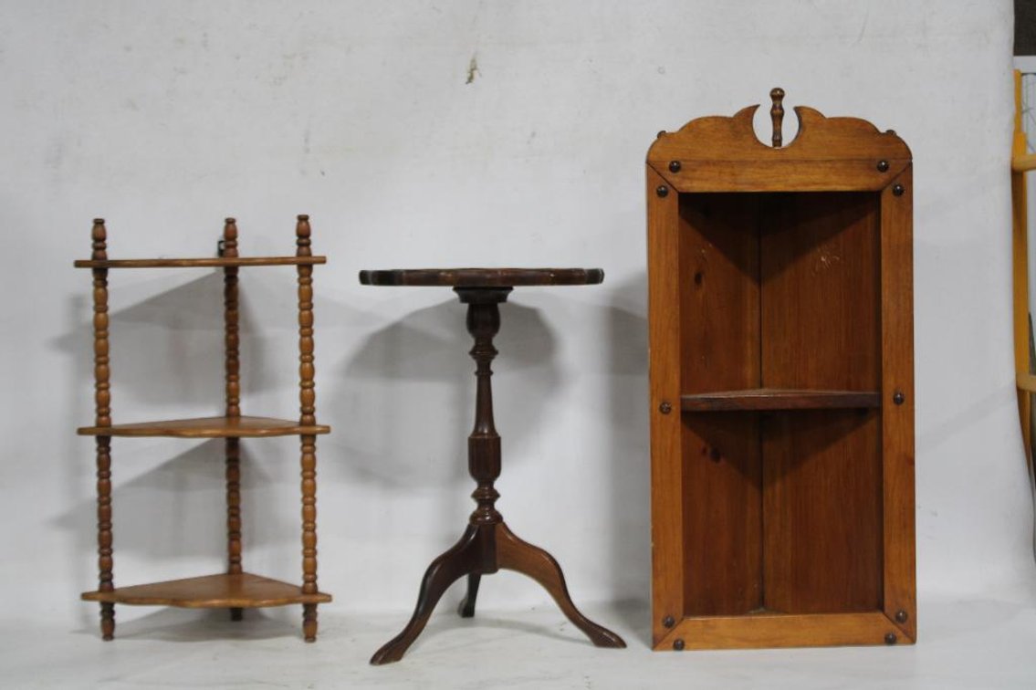 VINTAGE CORNER SHELVES AND PEDESTAL