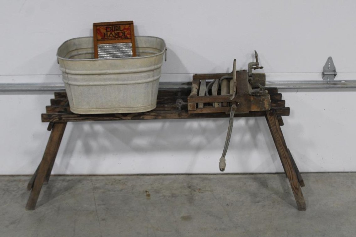 PRIMITIVE WASH TUB STAND W/ EXTRAS