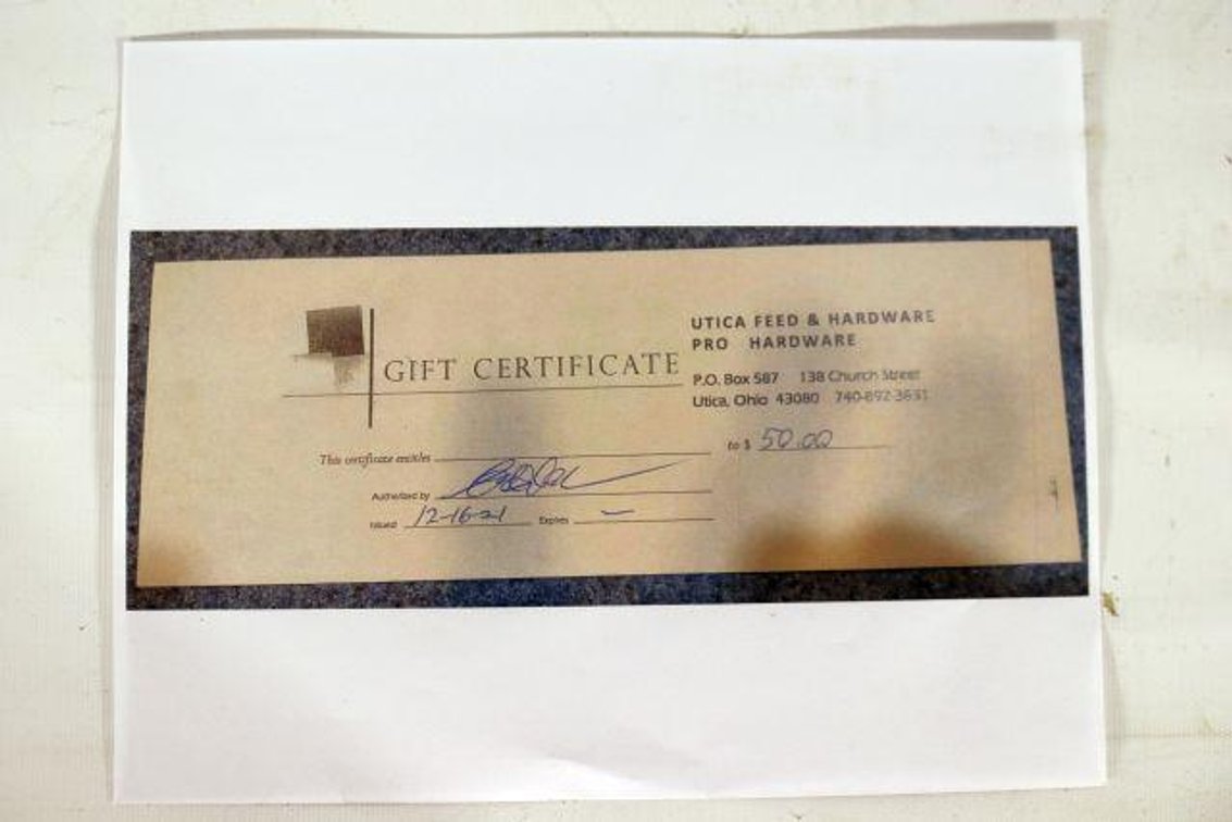 UTICA FEED AND HARDWARE GIFT CERTIFICATE