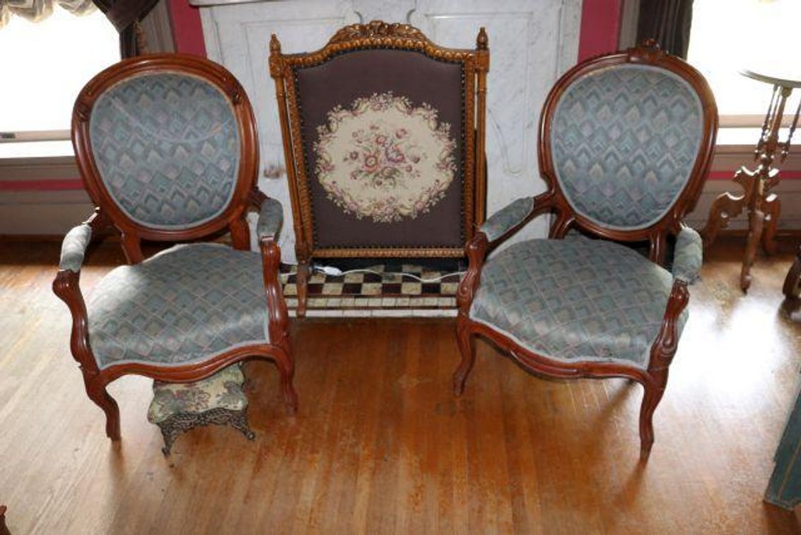 ANTIQUE CHAIRS AND FOOT STOOL