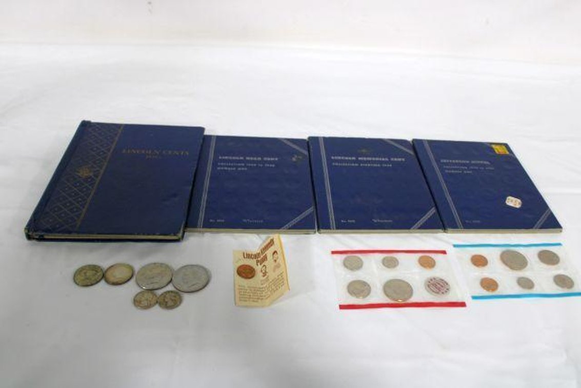 COIN BOOKS W/ COINS AND MORE 