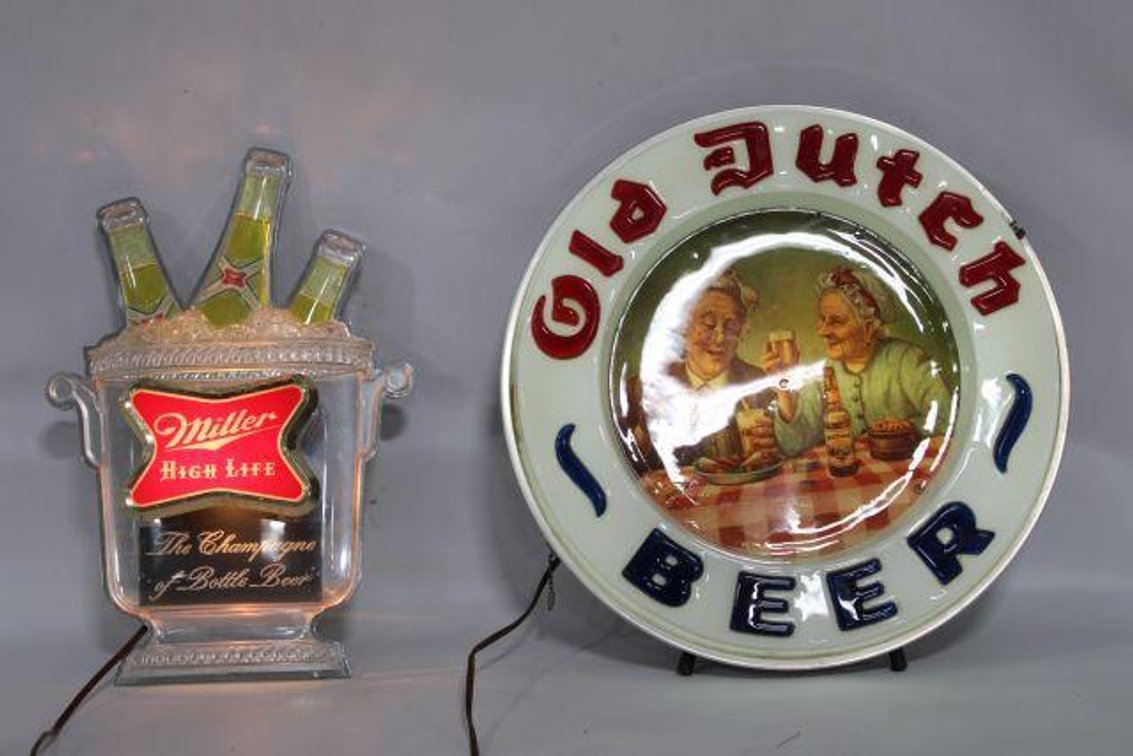 OLD DUTCH AND MILLER LIGHT UP BEER SIGNS 