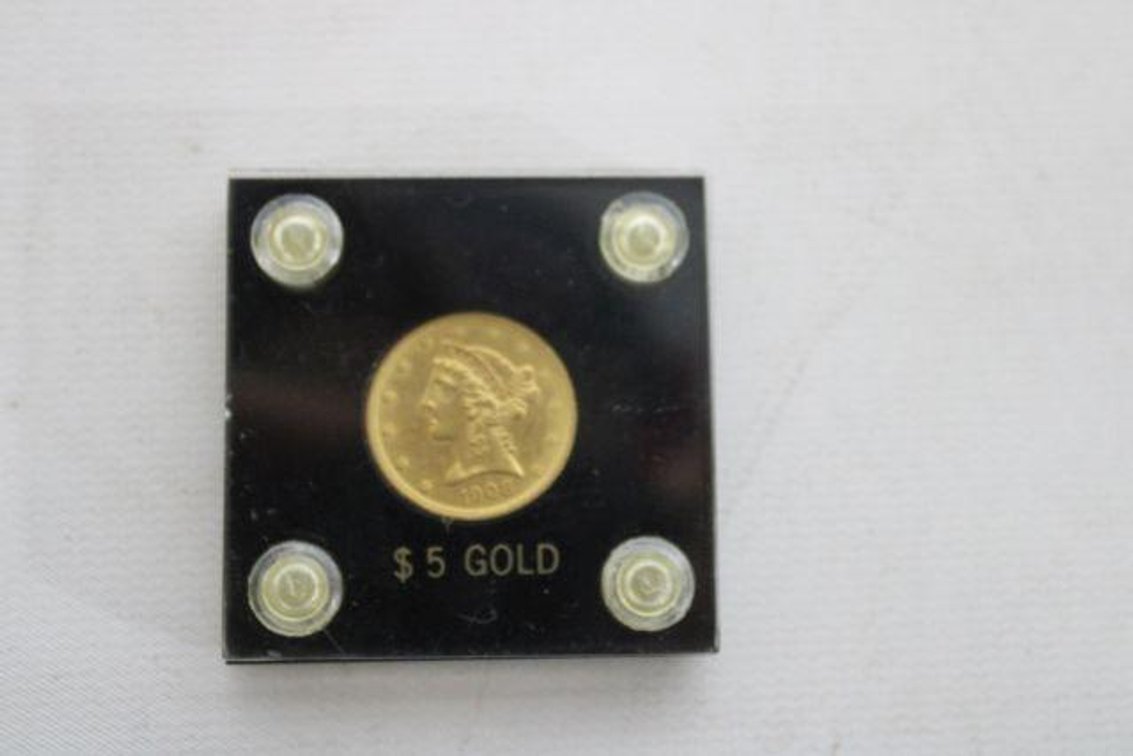 GOLD 1908 HALF EAGLE $5 COIN
