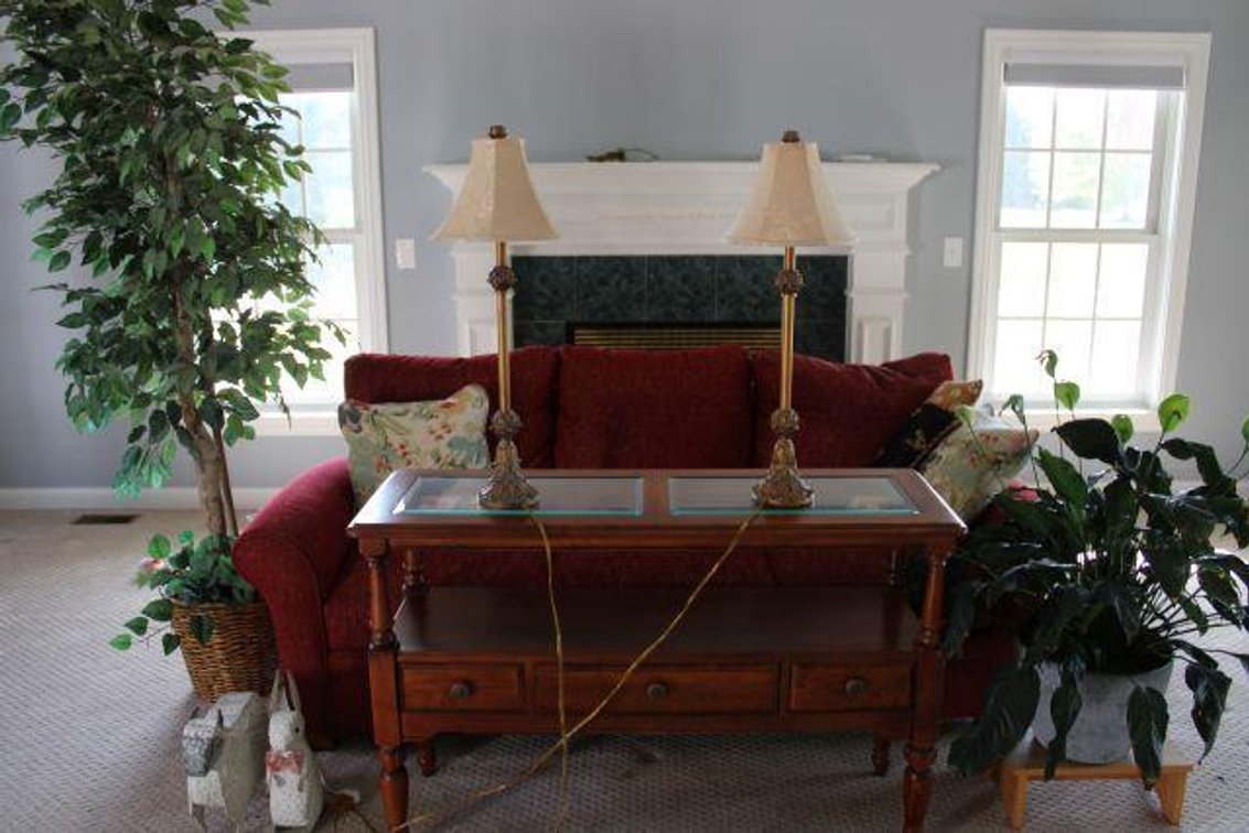COUCH, STAND, LAMPS, ETC