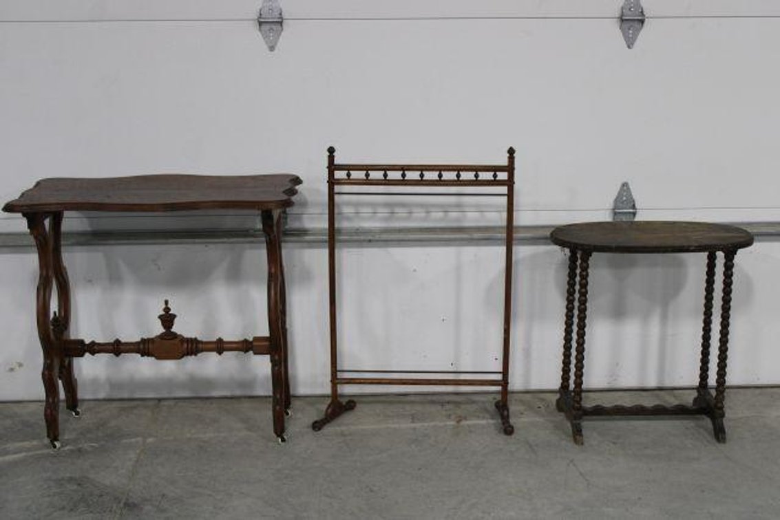 ANTIQUE  TABLES AND QUILT RACK