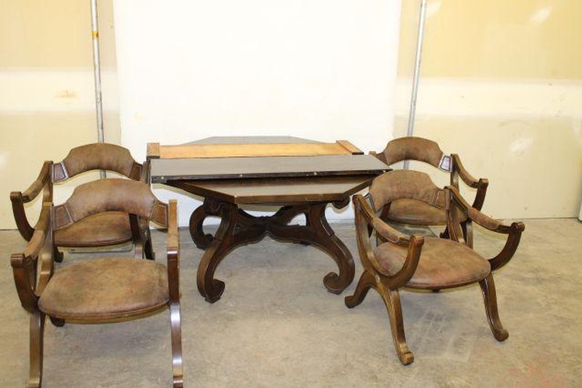 WOODEN DESK AND CHAIRS
