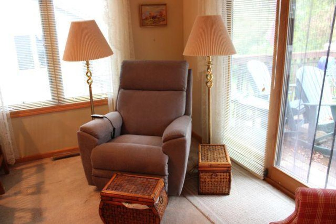 LAZYBOY MASSAGE CHAIR, CHEST, LAMPS, WALL ART