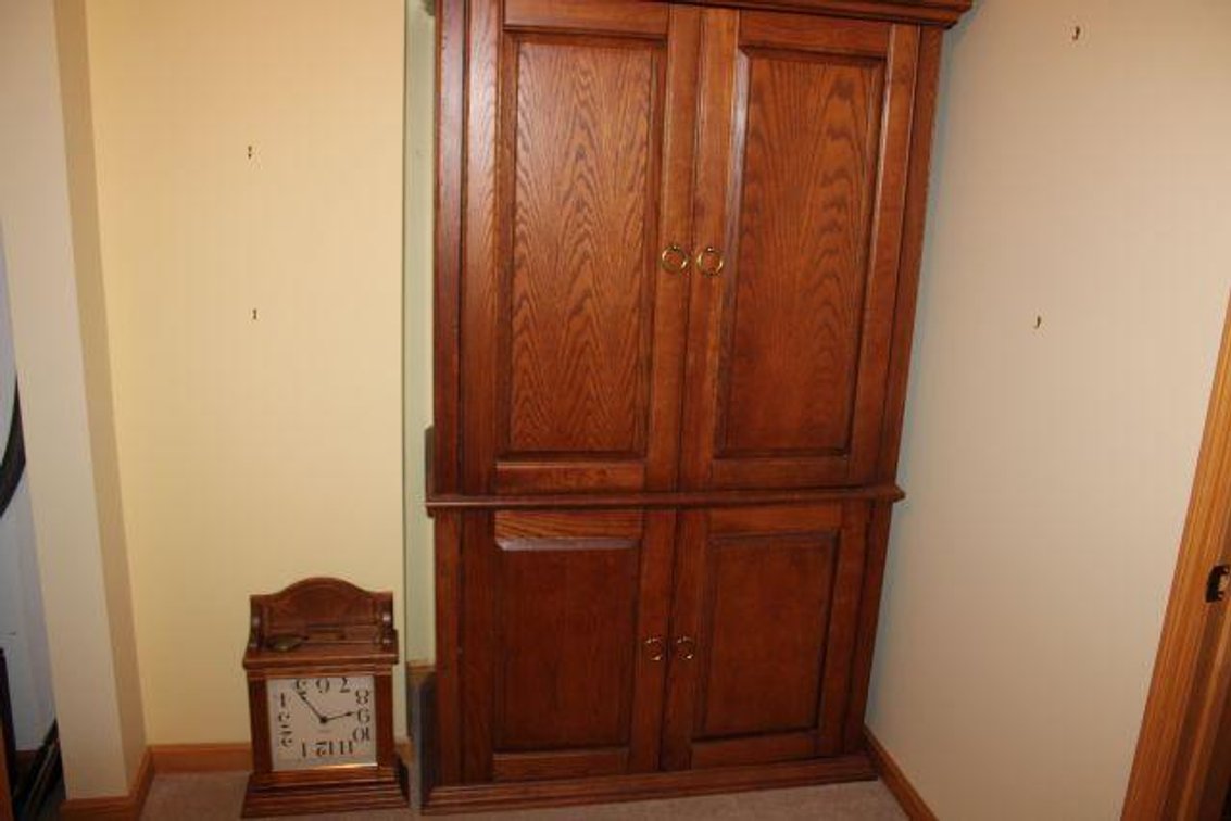 WOODEN CABINET AND WALL CLOCK