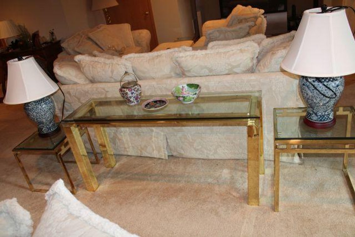 GLASS END TABLES AND LAMPS