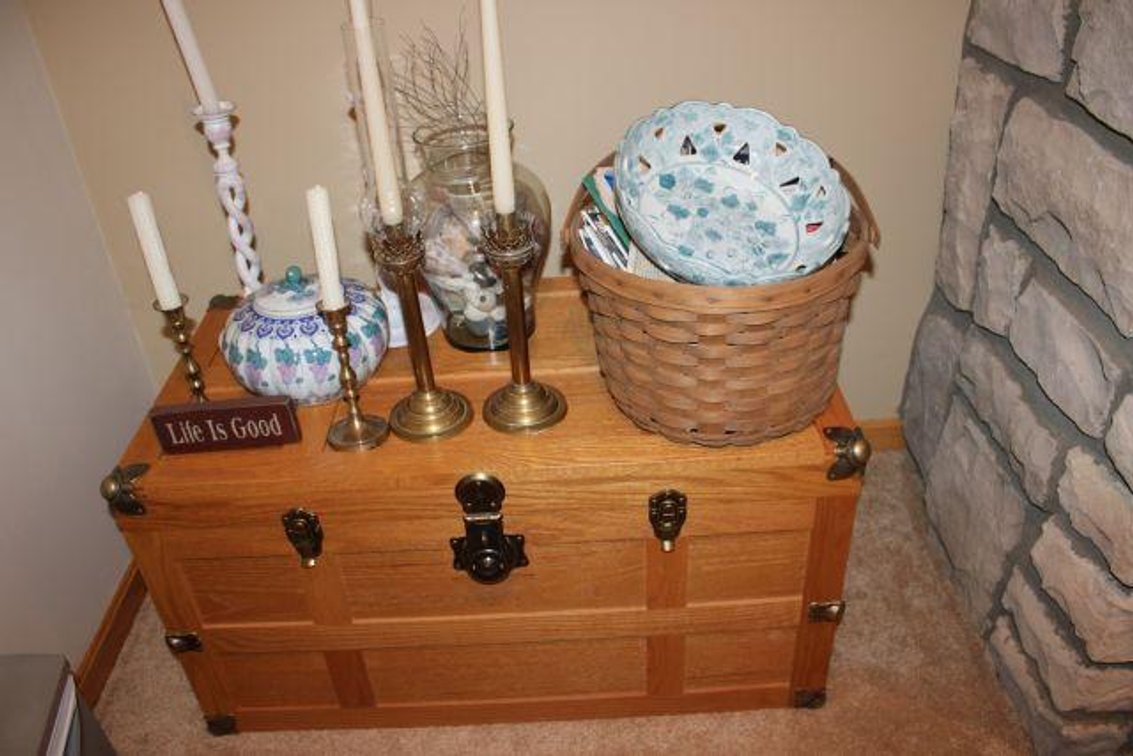 WOODEN CHEST W/ CONTENTS 