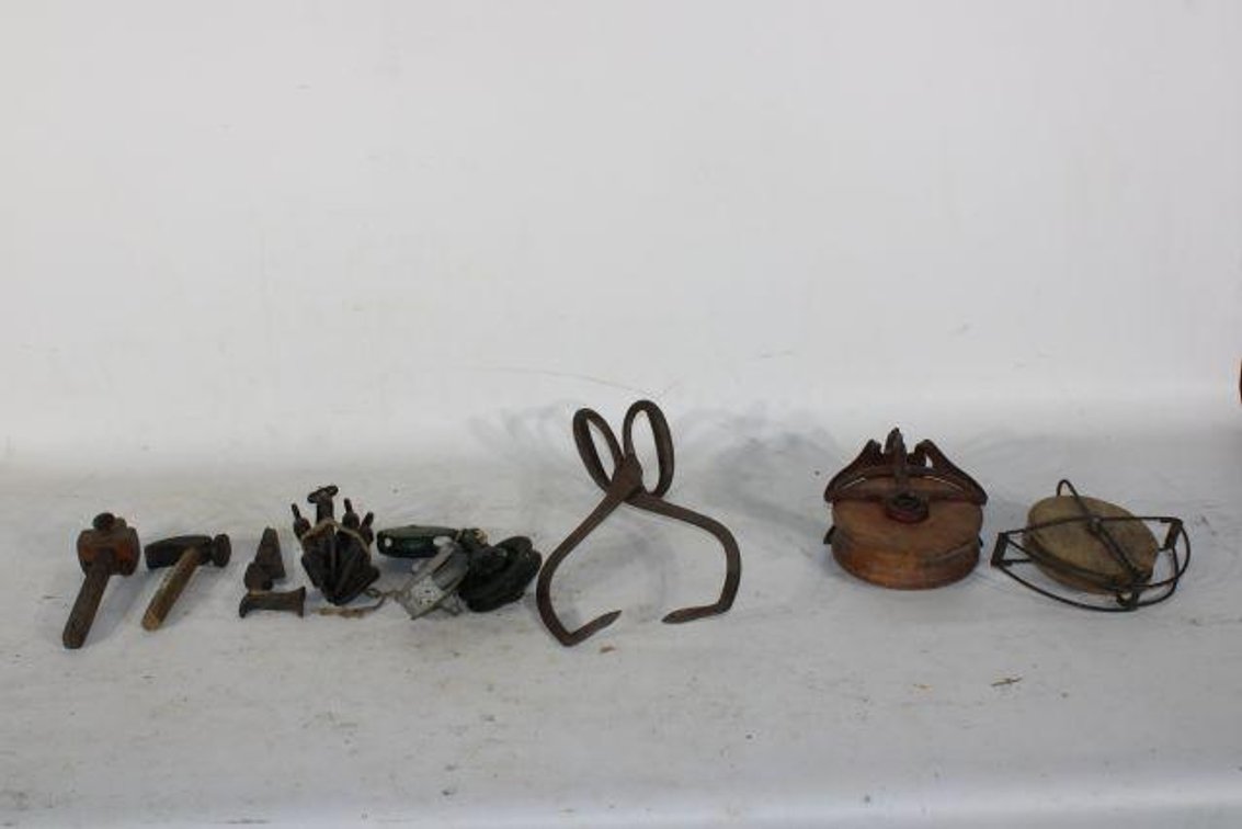 VINTAGE HAND TOOLS AND PULLEYS