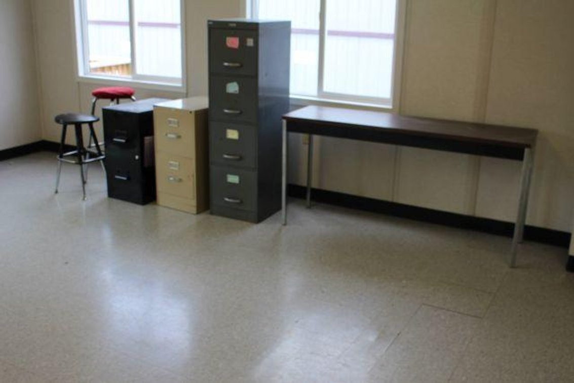 FILE CABINETS, TABLE, STOOLS (RM109)