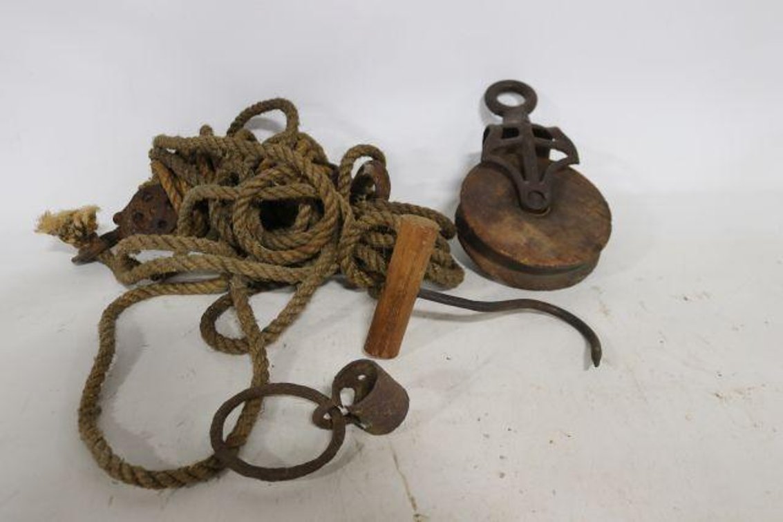OLD PULLEYS AND ROPE