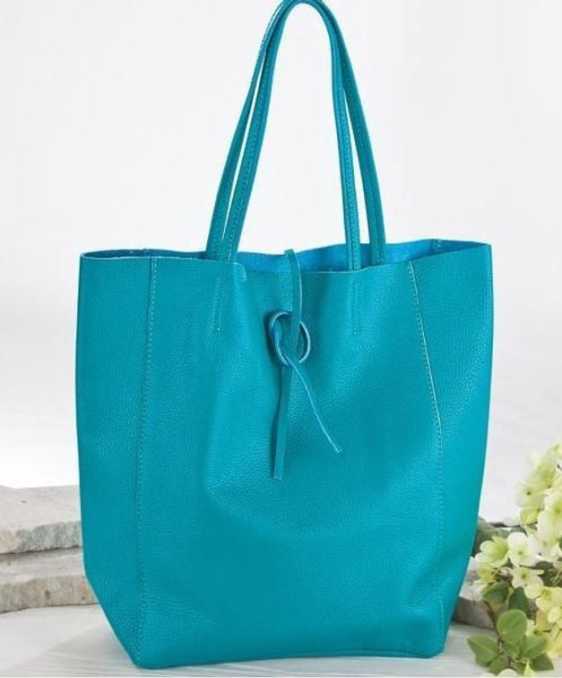 Handcrafter Italian Leather Francesca Tote, in Teal.