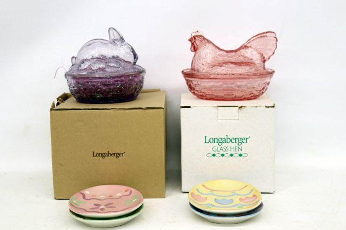 LONGABERGER GLASS HEN, GLASS EASTER DISH , EASTER PLATES