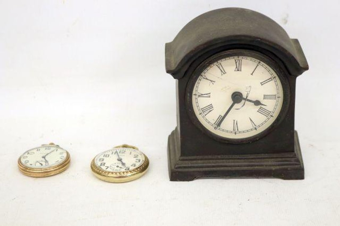 ELGIN AND SOUTH BENDPOCKET WATCHES W/ CLOCK