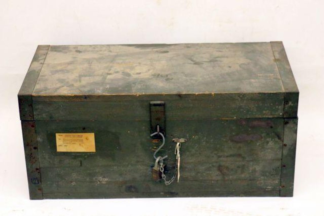 WOODEN U.S. NAVY CARPENTERS TOOL BOX FULL OF TOOLS