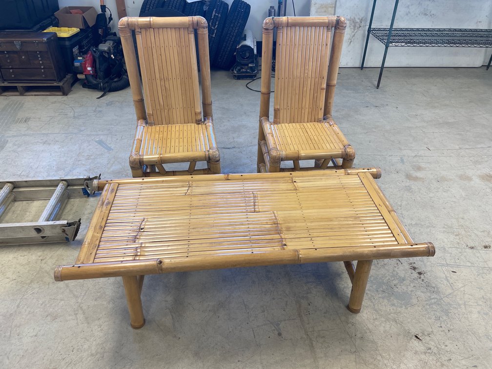TIKI CHAIRS & TABLE
